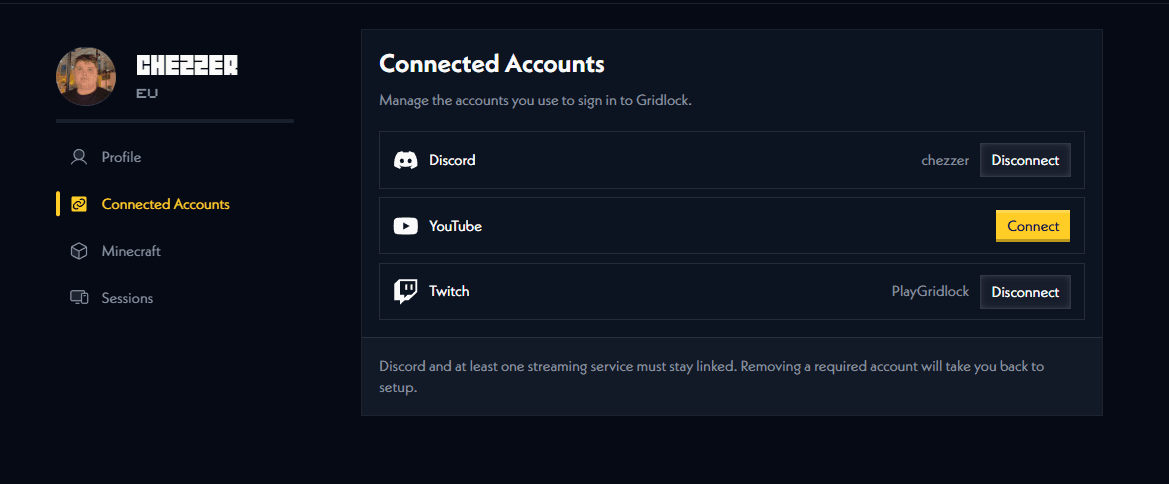 connected accounts page