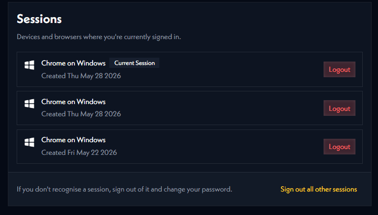 sessions page